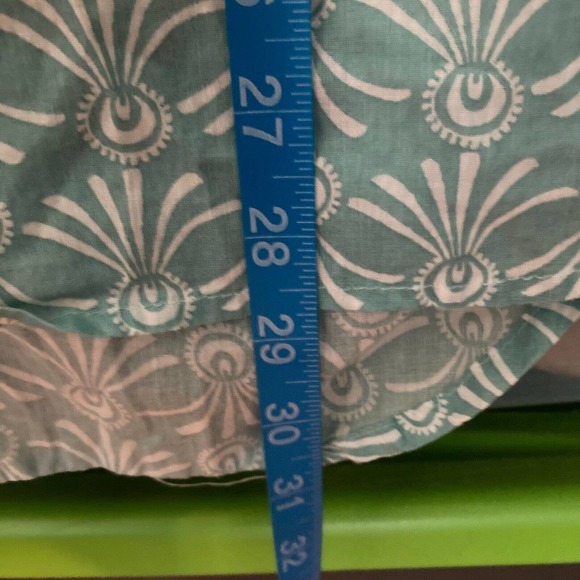 Rock Flower Paper Shirt Women Sz M Tunic Aqua White Print Cotton V-Neck Collared - Picture 9 of 9